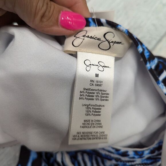 Jessica Simpson NWT Medium Blue Animal Print One Shoulder Piece Swimsuit - Picture 6 of 6